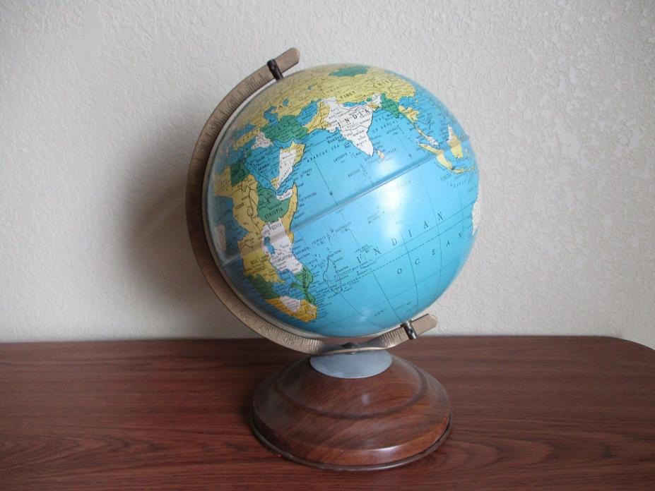 Vintage Replogle Globes, Inc. Simplified 8 Inch Metal Globe on Metal Stand