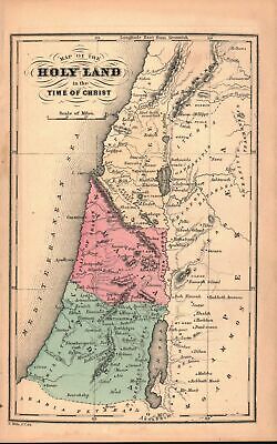 1870 Holy Land in the Time of Christ E Wells Antique Map