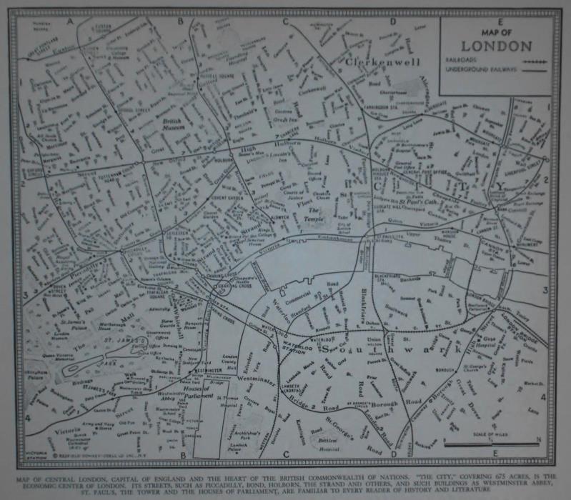 Vintage 1941 World Atlas City Map of Central London, England World War WWII OLD