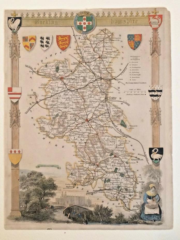 Antique Map Bucking Hamshire Eaton College Northhampton Shore 18th Century H/C
