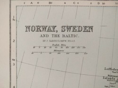 Vintage 1896 NORWAY SWEDEN Map Old Antique Original GALLERY WALL ART MAPZ