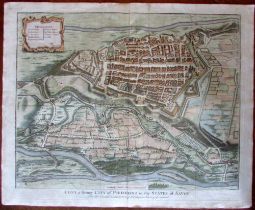 Cony Piedmont State of Savoy Italy Italia c.1740 Basire engraved city plan map