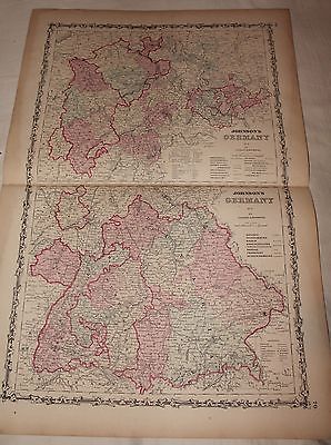 1861 LARGE RARE JOHNSON ORIGINAL ANTIQUE ATLAS MAP Germany