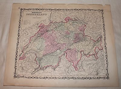 1861 LARGE RARE JOHNSON ORIGINAL ANTIQUE ATLAS MAP Switzerland