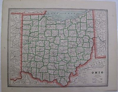 County Map Ohio Lake Erie George Cram Columbus Cincinnati Cleveland Ca. 1900