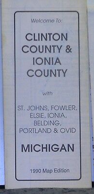 1990 Street Map of Clinton County & Ionia County Michigan w/Local Advertising