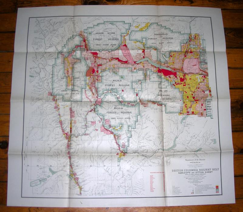 Antique map 1913 BRITISH COLUMBIA RAILWAY BELT Kamloops Lytton sheet