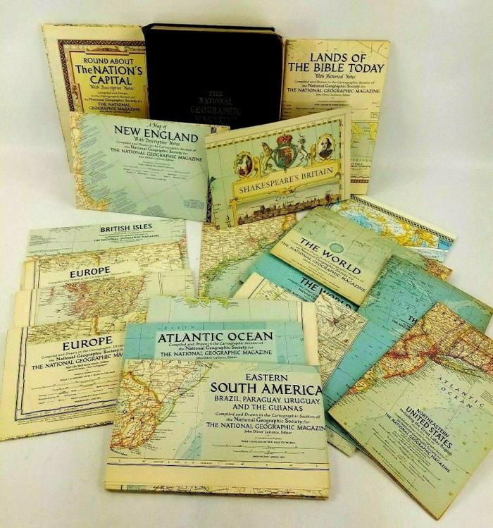 Lot 20 National Geographic World Maps Book Box 1950's Count Vintage