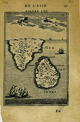 1683 Genuine Antique map Ceylon, Southern India. A.M. Mallet