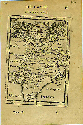 1683 Genuine Antique map India, Ganges River, elaborate cartouche. A.M. Mallet