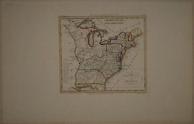 1821 Genuine Antique Hand Colored Map of the United States. Luigi Rossi