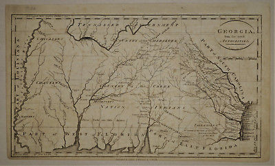 1796 Genuine Antique map of Georgia. John Reid