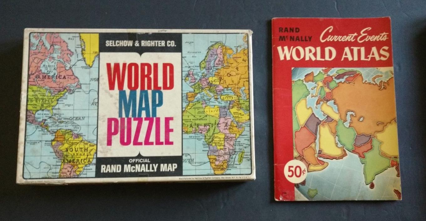 Vintage Rand McNally World Map Puzzle & Current Events World Atlas