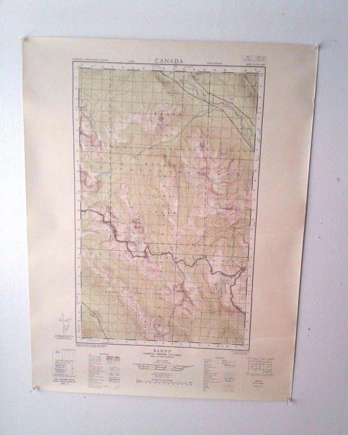 3 1950s Vintage Topographic Maps of Banff Canadian National Park Alberta