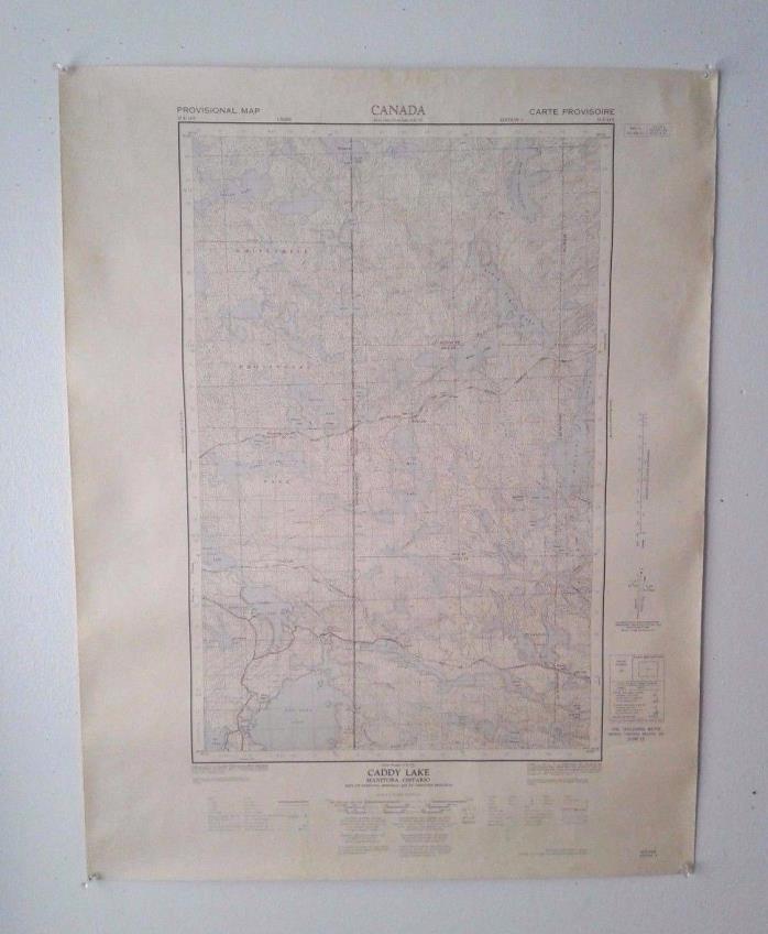 Vintage 1963 Topographical Map of Caddy Lake, Manitoba and Ontario, Canada