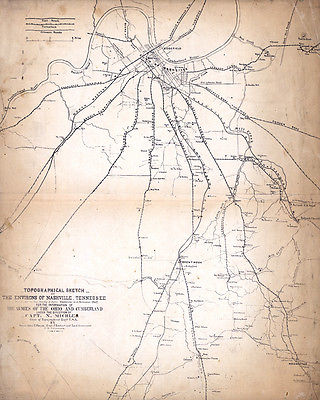 1862 Map of Nashville Tennessee area landowners