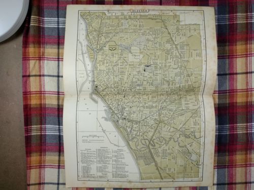 Vintage 1896 ~ BUFFALO ~ NEW YORK City Map Antique Original Johnsons Old MAPZ32