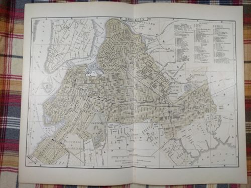 1896 BROOKLYN NEW YORK Map Antique Original Johnsons Manhattan Queens RR MAPZ32