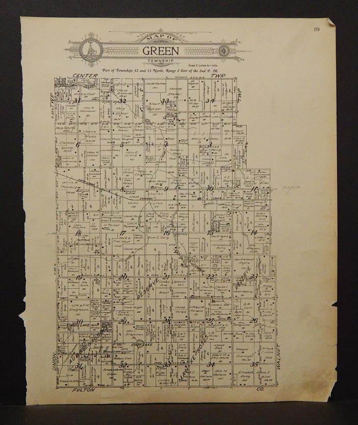 Indiana Marshall County Map Green Township 1922  Y15#65