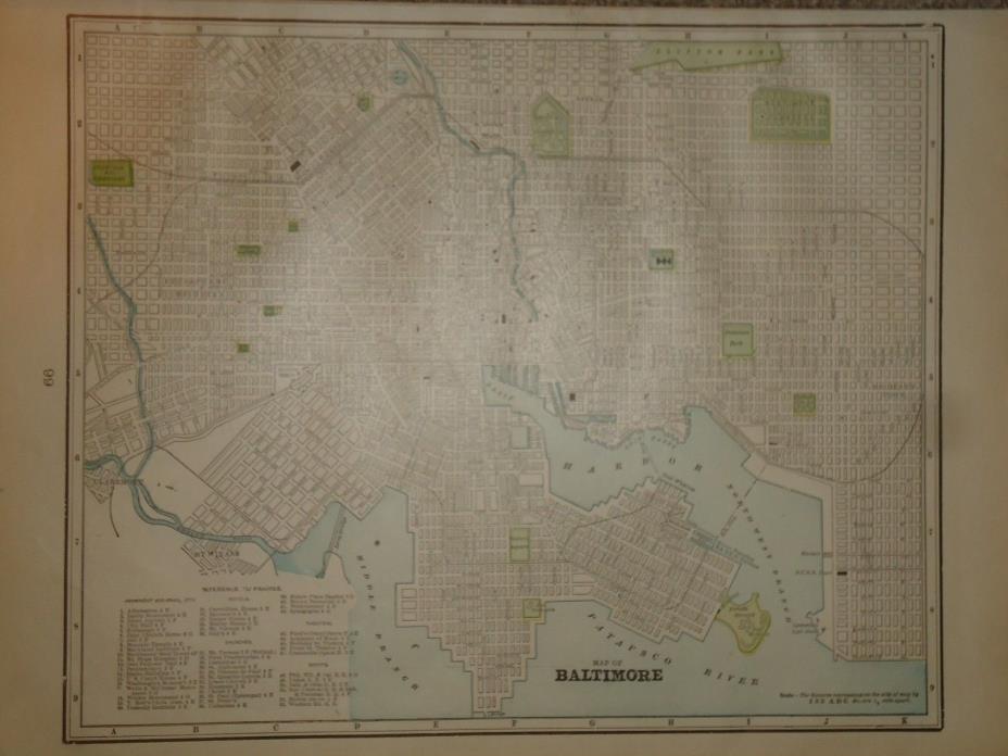 Vintage 1899 ~ BALTIMORE MAP ~ Old Antique Original Atlas Map 010318