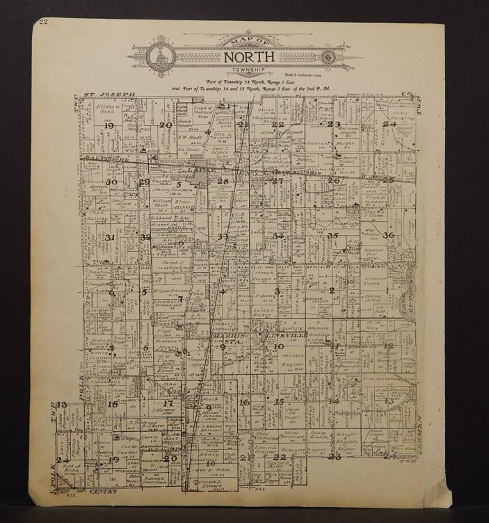 Indiana Marshall County Map North Township 1922  Y15#64