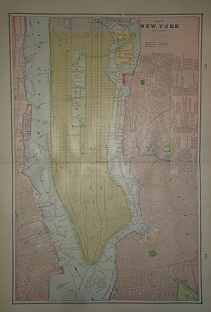 Vintage 1899 NEW YORK CITY MAP ~ Old Antique Original Atlas Map 010318