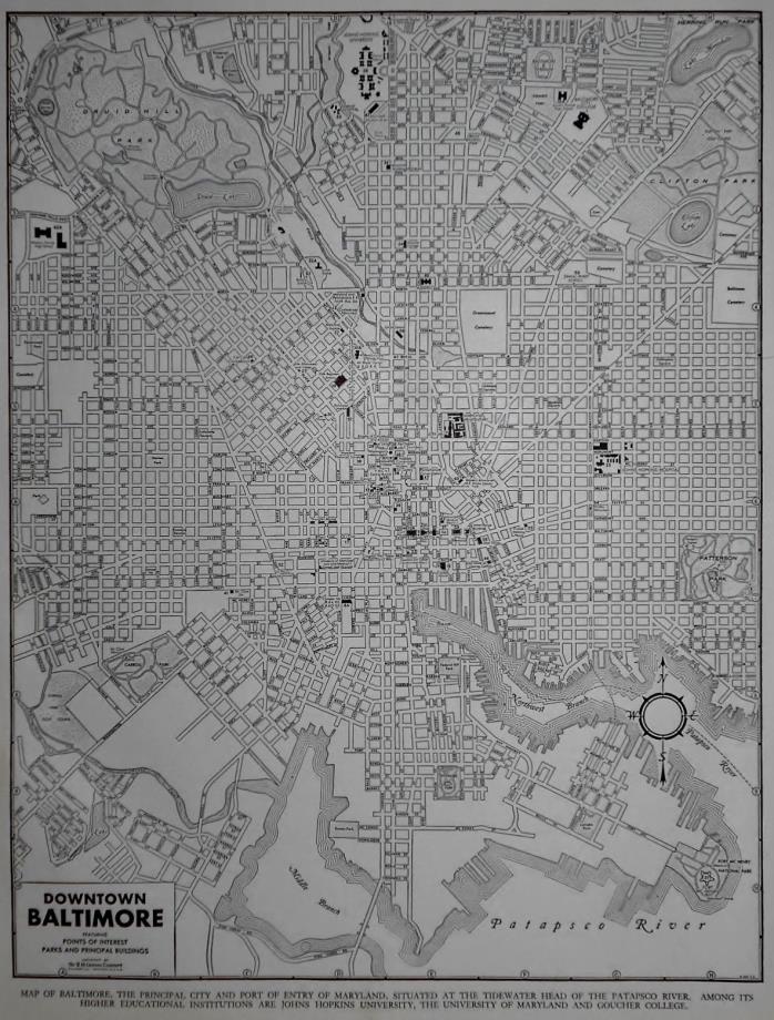 Vintage 1941 World Atlas City Map Downtown Baltimore, Maryland MD World War WWII