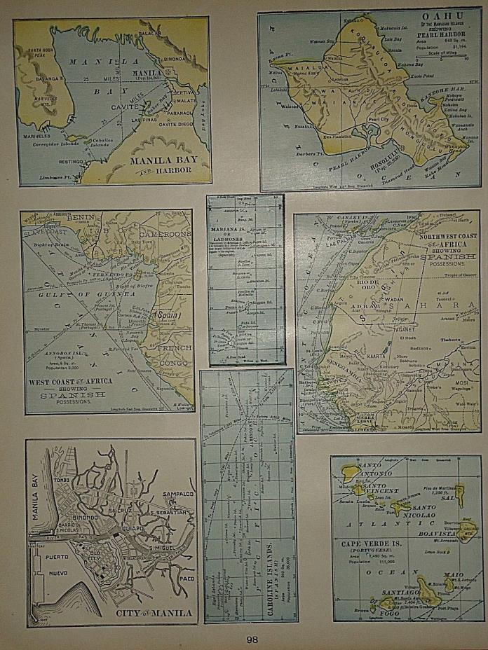 Vintage 1899 PEARL HARBOR - MANILA BAY MAP ~ Old Antique Original Map 010318