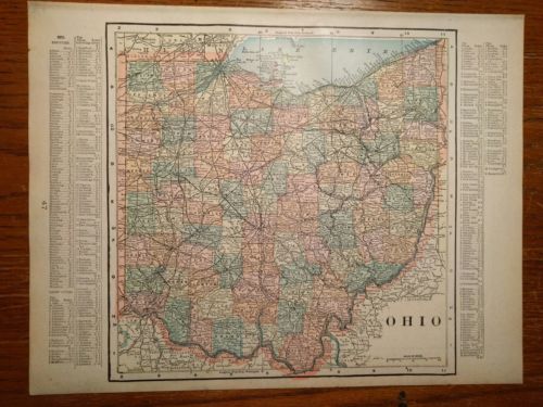 1900 OHIO Map Antique Original Reds Indians Cavs Bengals Vintage Browns MAPZ35