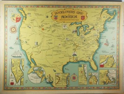 Booklovers Map of America A Chart of Certain Landmarks of Literary Geography
