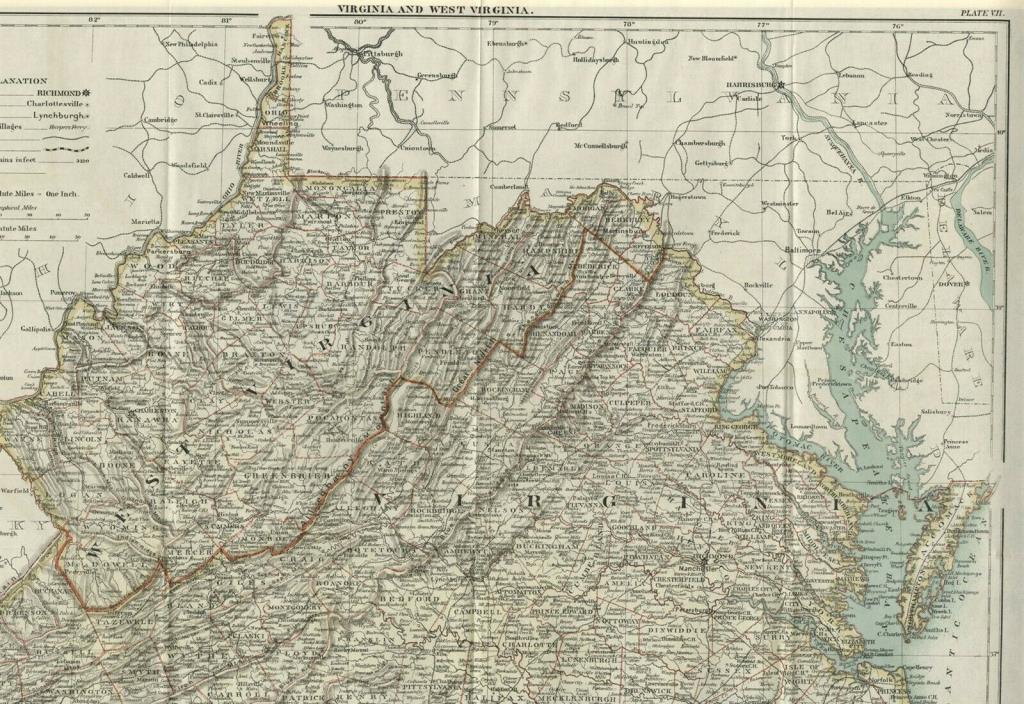 Virginia/ West Virginia: Authentic 1889 Map w/ Counties, Cities, Topography, RRs