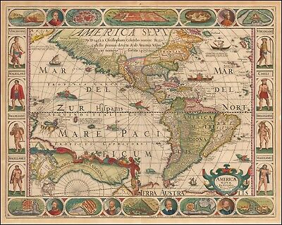 1652 Map America New World Pieter Van Den Keere decorative borders POSTER 45143