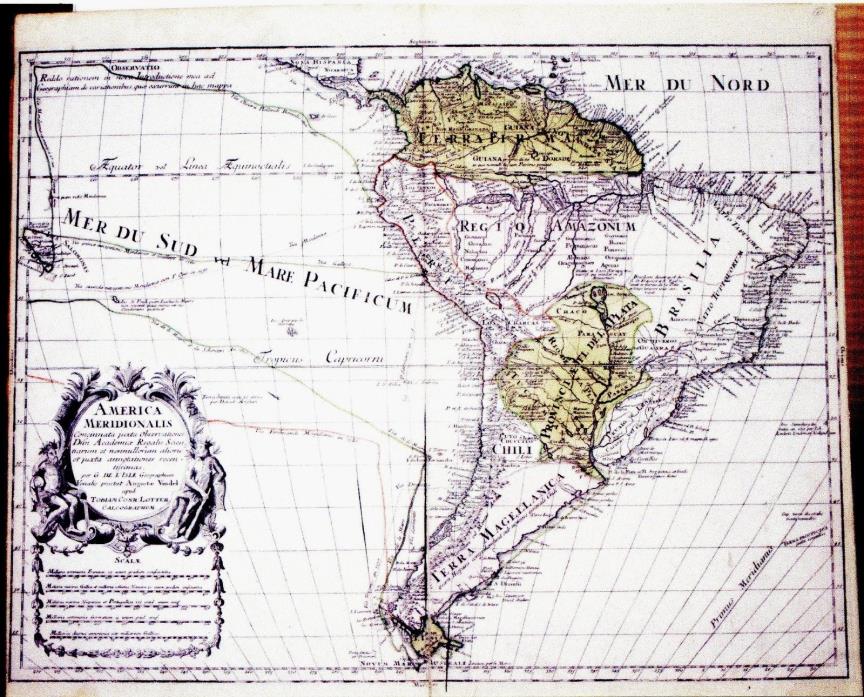 Antique Map c.1750 South America, T. C. Lotter
