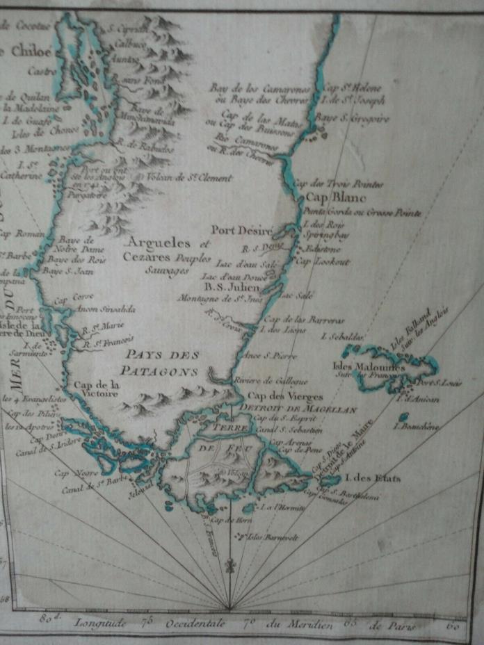 1764 Jacques Bellin Carte Reduite de la Partie la plus Meridionale de L'Amerique