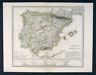 1879 Stieler Map Spain Portugal Gibraltar Lisbon Madrid
