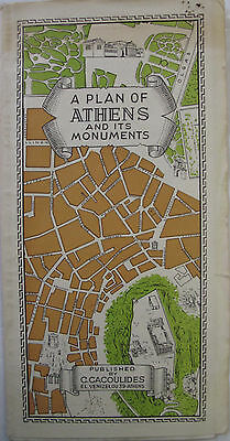 Pamphlet Large Color Map Plan Athens Environs Monumnets Greece Greek Streets