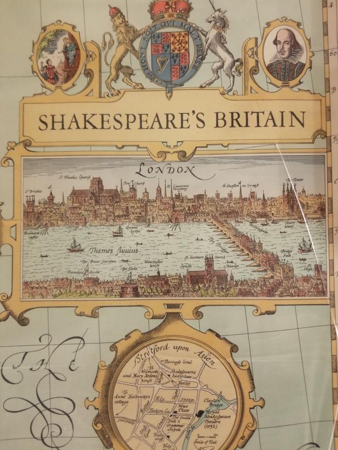 Shakespeare's Britain National Geographic map 1964 VG 181213
