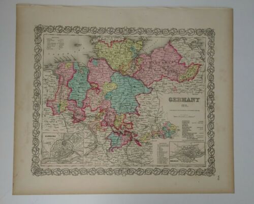 Antique Map Germany 1856 Colton's Maps two insets Hamburg Bremen  railroads