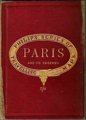 PHILIPS SERIES TRAVELLING FOLDOUT LINEN MAP c. 1880s NEW PLAN PARIS ITS SUBURBS