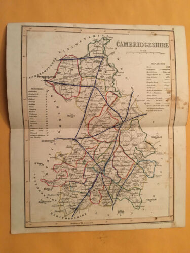 KE) Antique Original 1842 Cambridgeshire England County Map Modern Geography