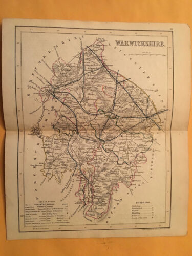 KE) Antique Original 1842 Warwickshire England County Map Modern Geography