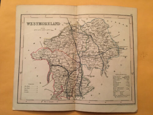 KE) Antique Original 1842 Westmoreland England County Map Modern Geography
