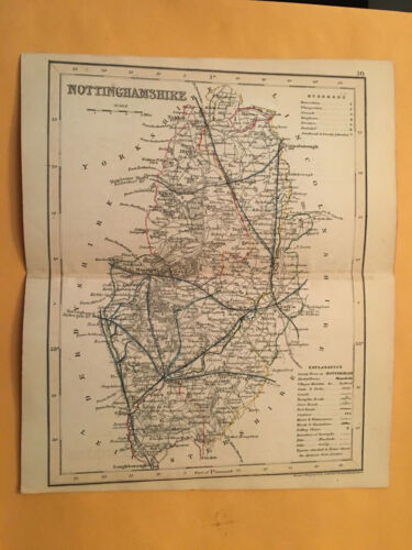 KE) Antique Original 1842 Nottinghamshire England County Map Modern Geography