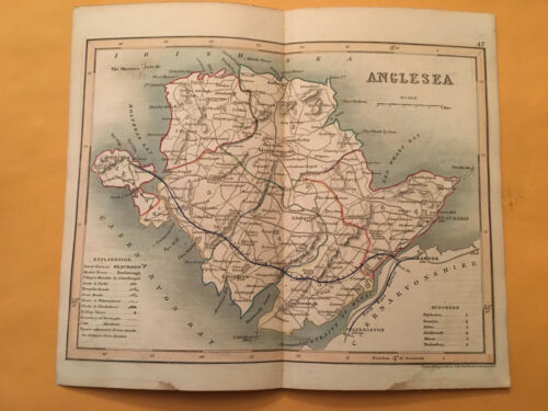 KE) Antique Original 1842 Anglesea Anglesey England County Map Modern Geography