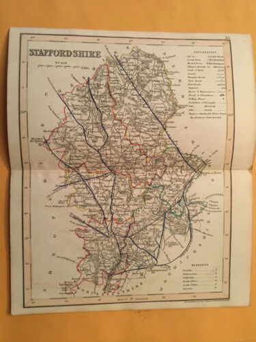 KE) Antique Original 1842 Staffordshire England County Map Modern Geography