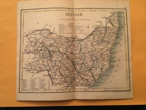 KE) Antique Original 1842 Suffolk England County Map Modern Geography