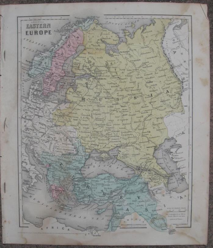 1860 Two Antique Maps - EASTERN EUROPE & ASIA (Physical) - J.H.Colton Atlas
