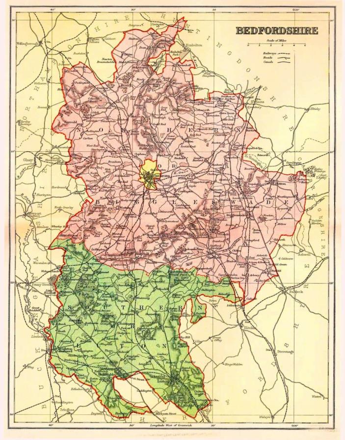 Map of the County of Bedford, England,C1850.