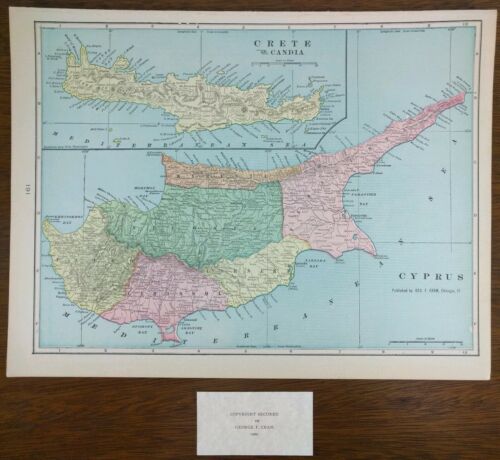 Vintage 1900 CYPRUS CRETE Map 14