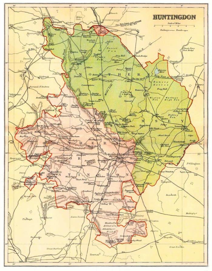 Map of the County of Huntingdon, England,C1850.